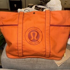 Lululemon Athletica Orange Tote Spacious Durable Design